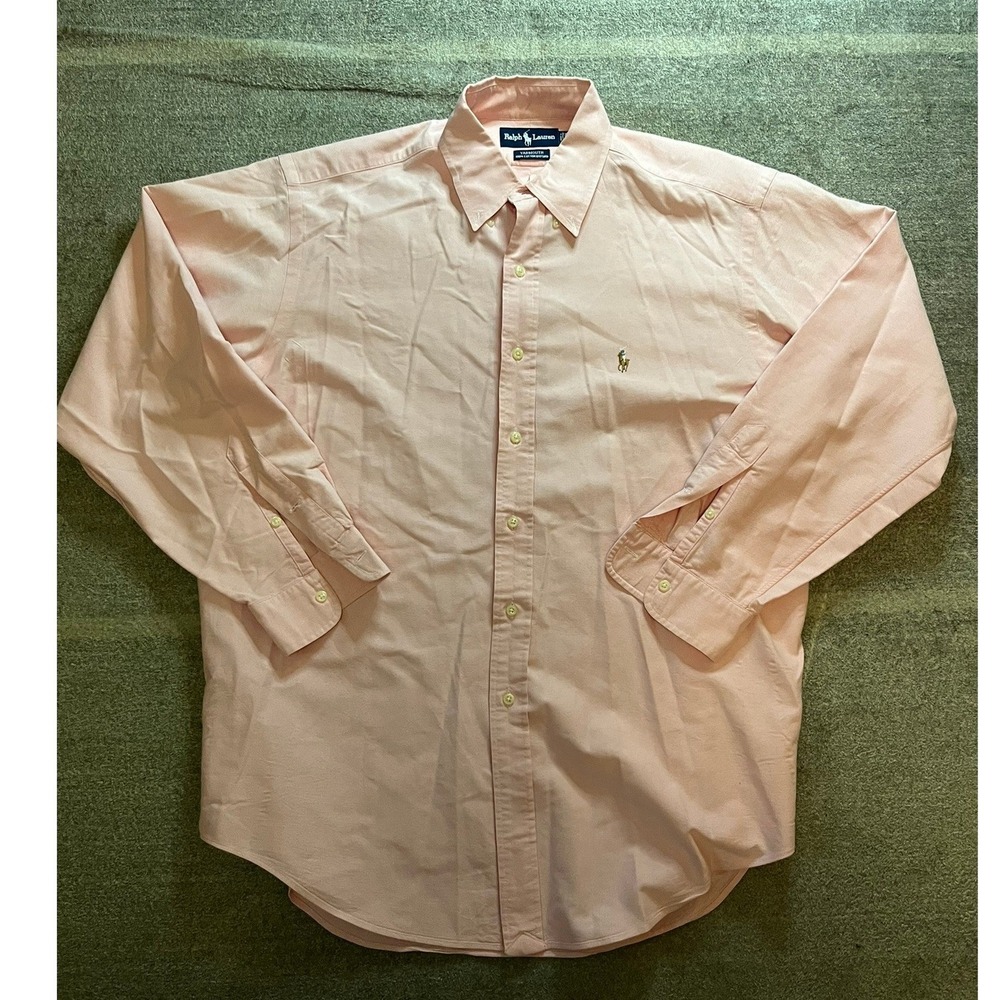 Ralph Lauren Yarmouth Vintage Pink Cotton Oxford Button Down size 16.5 35 Preppy